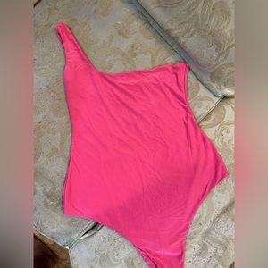 PLT Hot pink slinky one shoulder bodysuit